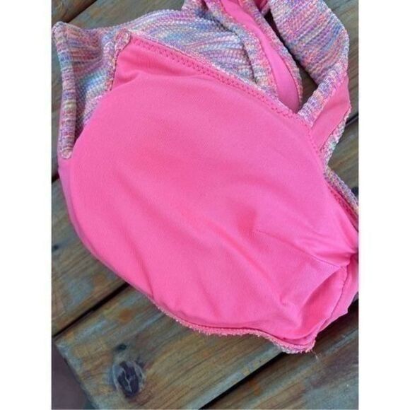Aerie Pink Space Dye Space Dye Bandeau Top + Hi Cut Cheeky Bottom Bikini Size S - Picture 12 of 12
